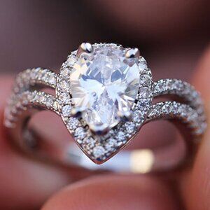 🎀 Elegant Shiny 925 Silver Plated Water Drop Wedding Ring for Women, VIP005